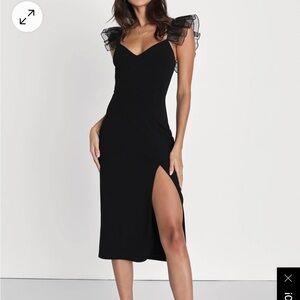 Black Ruffled Bodycon Midi Dress